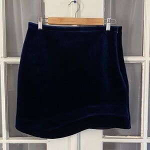 Topshop Navy Asymmetrical Velvet Mini Skirt